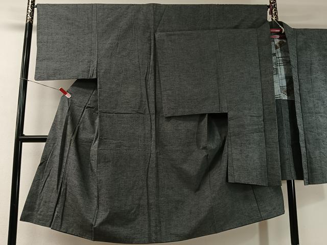 平和屋着物●男性 紬 アンサンブル 墨色 正絹 逸品 CABA4649vp