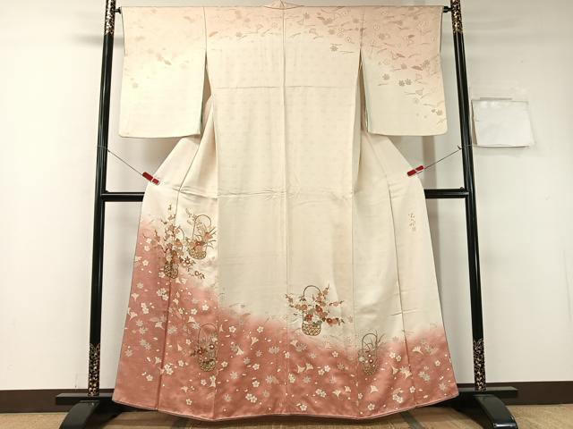 平和屋着物●歌舞伎俳優 六代目 中村児太郎 訪問着 刺繍 吹寄せ花篭文 暈し染め 金彩 正絹 逸品 CABA4715vp