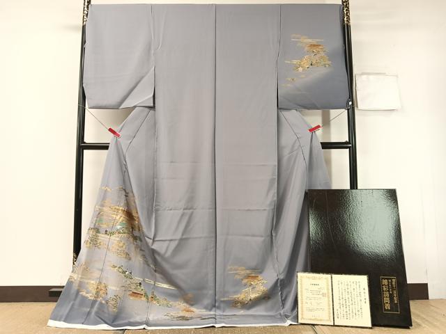 平和屋着物●訪問着　嵐峡　人物風景文　暈し染め　本金　上代68万　共箱・分析通知書付き　仮絵羽　正絹　逸品　未使用　CABA4787vp 平和屋着物○訪問着 嵐峡 人物風景文 暈し染め 本金