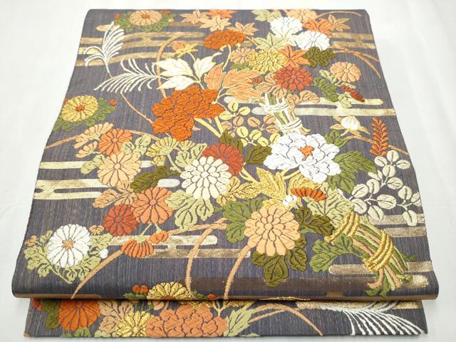 平和屋着物●六通柄袋帯 唐織 エ霞花文 金糸 正絹 逸品 CABA4823hy