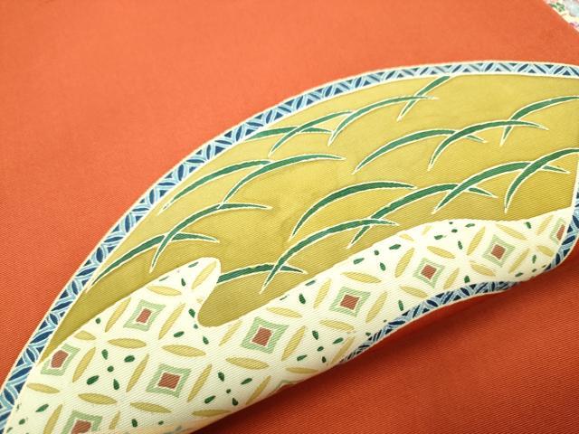 平和屋着物●塩瀬 九寸名古屋帯 友禅 作家物 地紙花車文 正絹 逸品 CABA4860hy