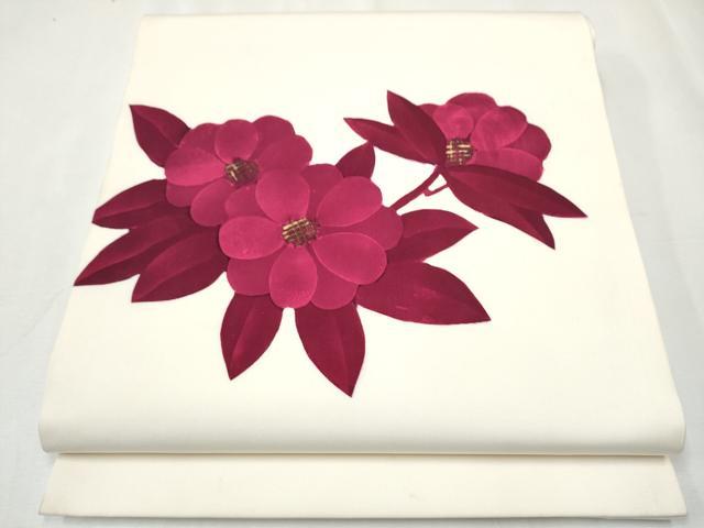 平和屋着物●塩瀬 九寸開き名古屋帯 ろうけつ染 枝花文 金彩 正絹 逸品 CABA4864hy