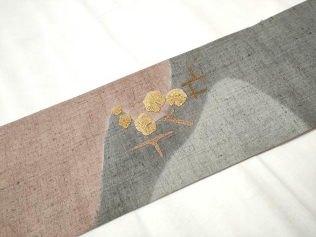 平和屋着物●中国三大刺繍 相良刺繍 総刺繍 九寸名古屋帯 紬地 菱草花文 正絹 逸品 CABA4877hy