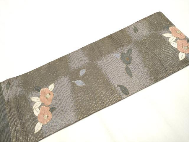 平和屋着物●本場筑前博多織 八寸名古屋帯 椿 金糸 正絹 逸品 CABA4895hy