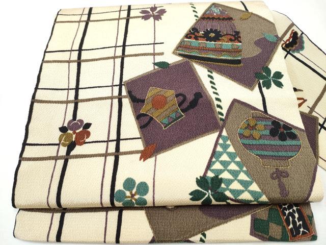 平和屋着物○全通柄 九寸名古屋帯 型染め 歌舞伎 金彩