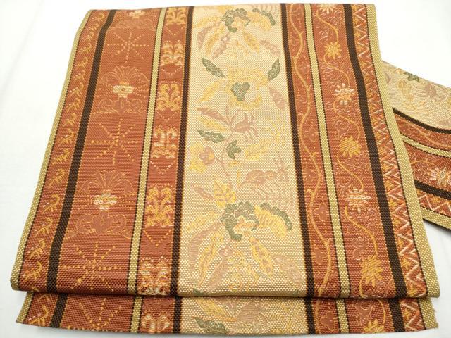 平和屋着物●本場筑前博多織 八寸名古屋帯 花唐草間道 正絹 逸品 CABA4973hy