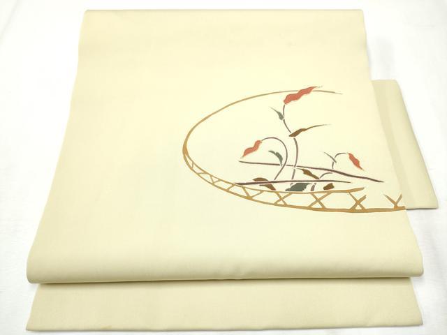 平和屋着物●塩瀬 つけ帯 駒刺繍 草花文 金彩 正絹 逸品 CABA5006hy