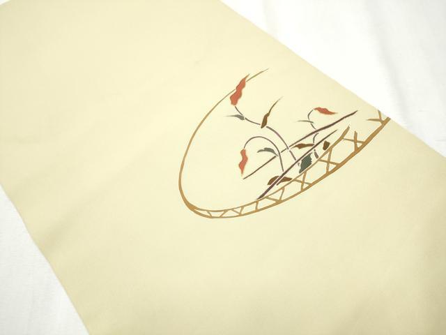 平和屋着物●塩瀬 つけ帯 駒刺繍 草花文 金彩 正絹 逸品 CABA5006hy