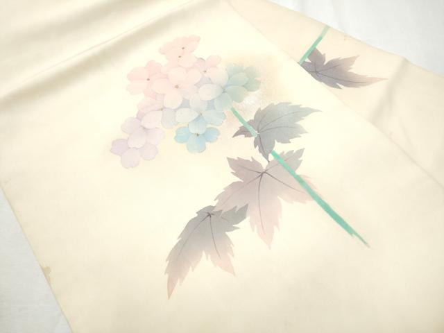 平和屋着物●塩瀬 九寸名古屋帯 手描き 枝花文 金銀彩 正絹 逸品 CABA5060hy