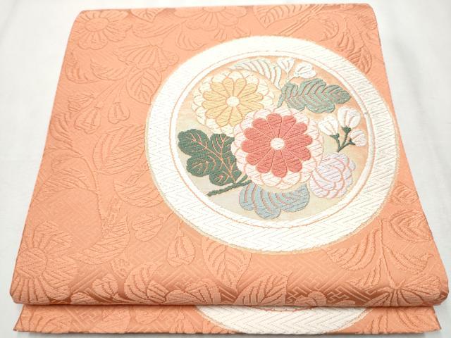 平和屋着物●六通柄袋帯 唐錦 歌桜花丸文 正絹 逸品 CABA5136hy