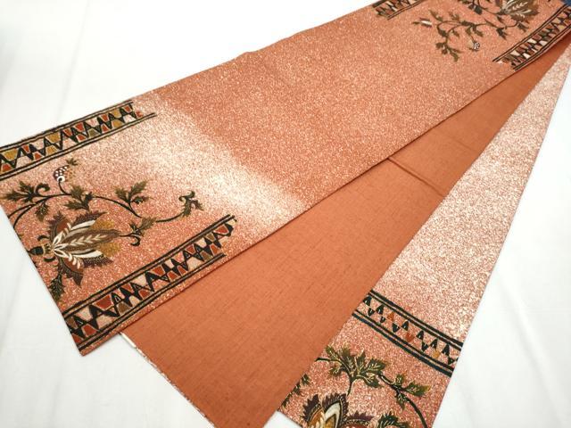 平和屋着物●太鼓柄袋帯 紬地 更紗花文 金彩 正絹 逸品 CABA5183hy