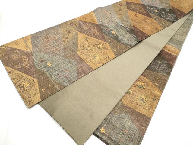 平和屋着物●六通柄袋帯 つづれ紹寿 切嵌花蝶文 金糸 正絹 逸品 CABA5198hy