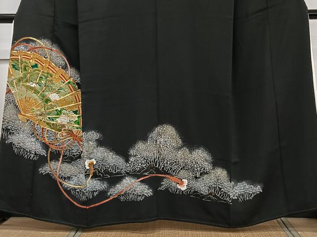 平和屋着物■豪華黒留袖 駒刺繍 檜扇鳳凰花文 金銀彩 正絹 逸品 CABA5235xi