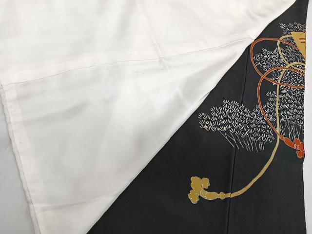 平和屋着物■豪華黒留袖 駒刺繍 檜扇鳳凰花文 金銀彩 正絹 逸品 CABA5235xi