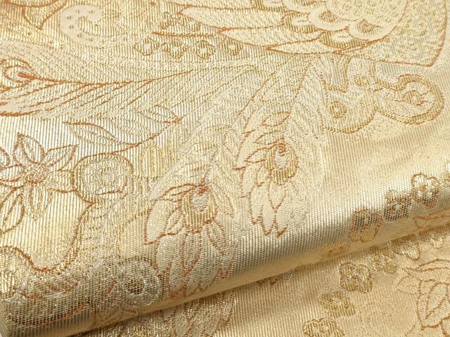 平和屋着物▼六通柄 本袋帯 更紗孔雀吉祥花文 金糸 引箔 正絹 逸品 CABA5728ak