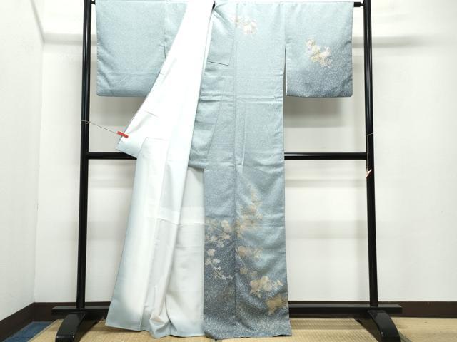 平和屋着物●訪問着 枝花文 たたき染め 金彩 洗える着物 CABA6003vf