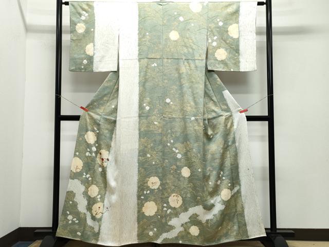平和屋着物●訪問着 絞り 刺繍 草花文 金彩 正絹 逸品 CABA6025vf