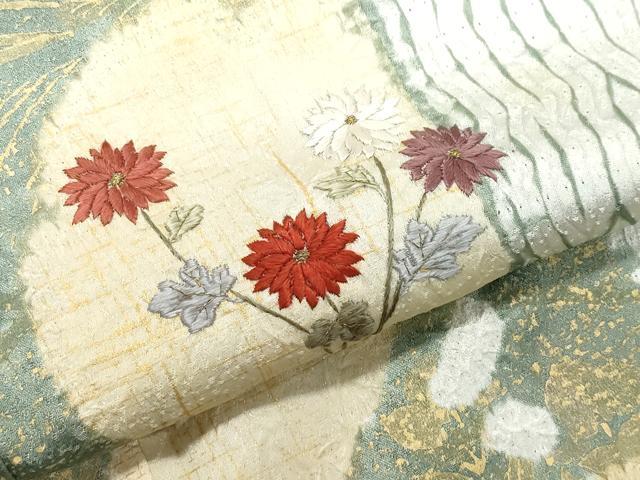 平和屋着物●訪問着 絞り 刺繍 草花文 金彩 正絹 逸品 CABA6025vf
