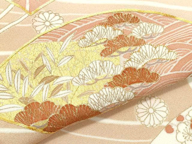 平和屋着物●銀座きしや 訪問着 駒刺繍 流水扇面松花文 金彩 正絹 逸品 CABA6102vf