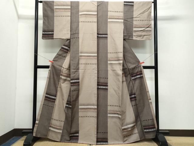 平和屋着物●上質な紬 横段吉祥文 正絹 逸品 未使用 CABA6104vf