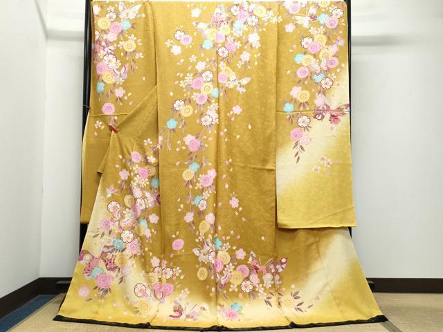 平和屋着物○押切もえ MOE OSHIKIR 振袖 舞蝶花文 金通し地