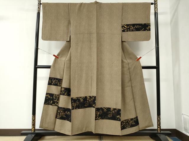 平和屋着物●訪問着 鹿の子文様 変わり市松万寿菊草花文 黒地 金彩 正絹 逸品 CABA6171yc