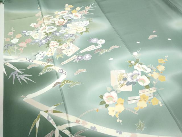 平和屋着物●訪問着 色紙重ね扇草花文 暈し染め さが美扱い 正絹 逸品 CABA6175yc