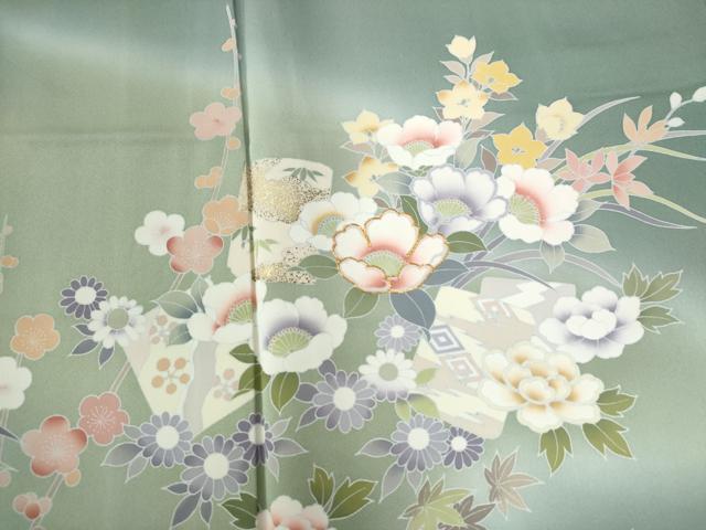 平和屋着物●訪問着 色紙重ね扇草花文 暈し染め さが美扱い 正絹 逸品 CABA6175yc