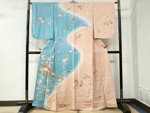 平和屋着物●創業460年・千總 訪問着 駒刺繍 流水松竹梅牡丹花文 暈し染め 金彩 正絹 逸品 CABA6199yc