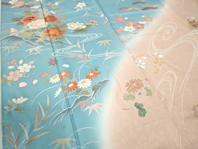 平和屋着物●創業460年・千總 訪問着 駒刺繍 流水松竹梅牡丹花文 暈し染め 金彩 正絹 逸品 CABA6199yc