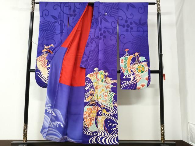 平和屋着物●アンティーク 大正ロマン 振袖 立波帆船吉祥花唐草文 金彩 正絹 逸品 CABA6219yc