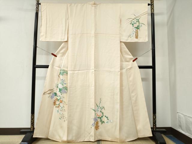 平和屋着物●訪問着 枝松花文 正絹 逸品 CABA6279yc