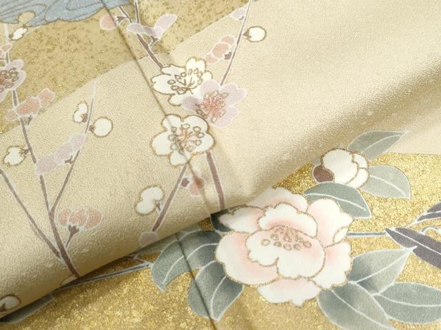 平和屋着物●訪問着 駒刺繍 雪輪飛鶴枝梅花文 金彩 正絹 逸品 CABA6294yc