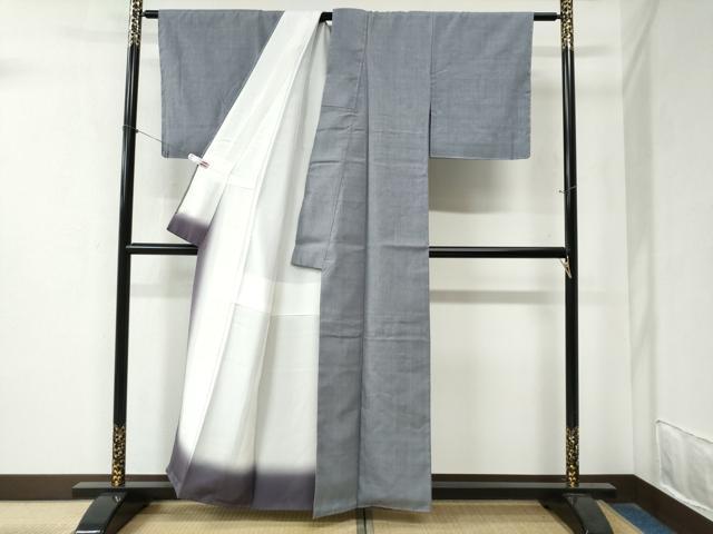 平和屋着物●本場結城紬 重要無形文化財 色無地 桔梗鼠色 正絹 逸品 未使用 CABA6304yc