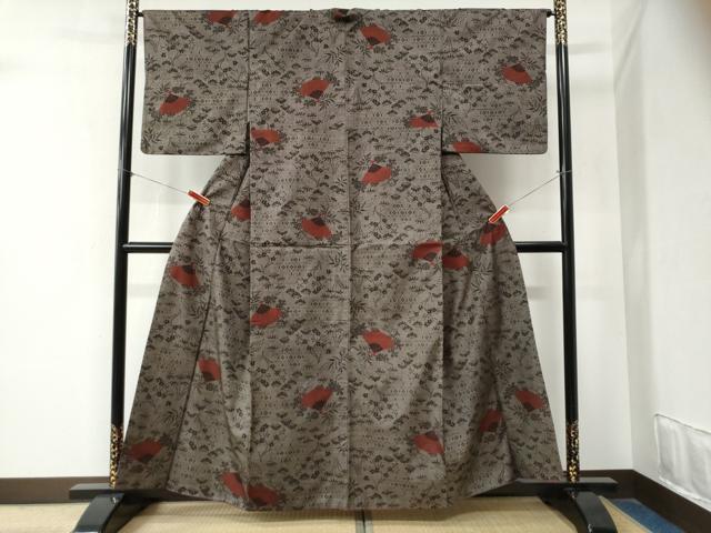 平和屋着物●本場大島紬 7マルキ 扇面松竹梅花文 正絹 逸品 CABA6390yc