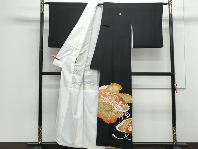 平和屋着物▼豪華黒留袖 駒刺繍 雲重ね鳳凰吉祥青海波 金彩 正絹 逸品 CABA6688th