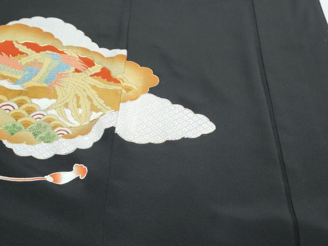 平和屋着物▼豪華黒留袖 駒刺繍 雲重ね鳳凰吉祥青海波 金彩 正絹 逸品 CABA6688th