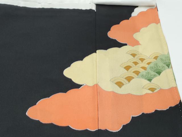 平和屋着物▼豪華黒留袖 駒刺繍 雲重ね鳳凰吉祥青海波 金彩 正絹 逸品 CABA6688th