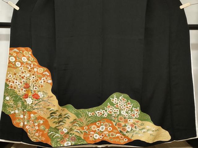 平和屋着物■豪華黒留袖 駒刺繍 道長松竹梅花文 金彩 正絹 逸品 CABA6895ev
