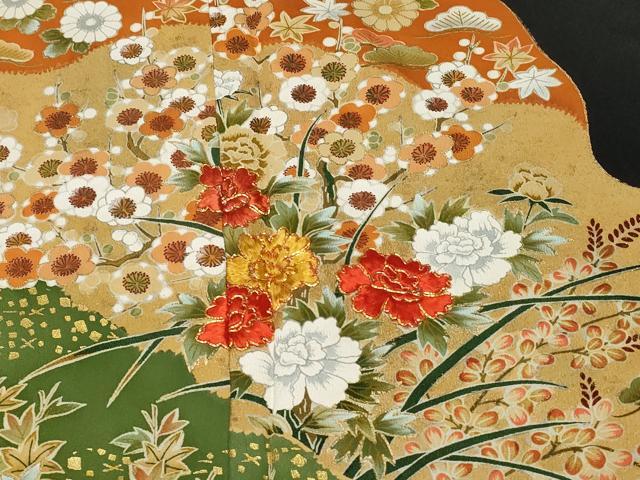 平和屋着物■豪華黒留袖 駒刺繍 道長松竹梅花文 金彩 正絹 逸品 CABA6895ev