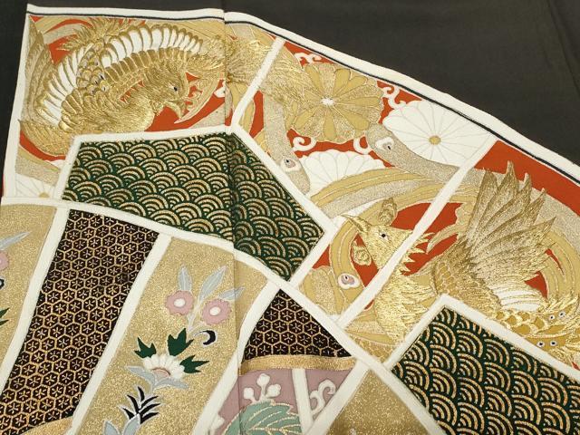 平和屋着物■豪華黒留袖 刺繍 片輪車花鳥文 金彩 正絹 逸品 CABA7414ev