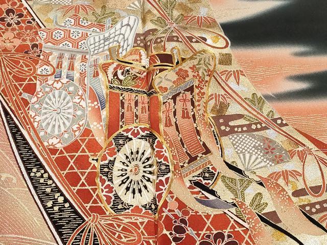 平和屋着物■豪華黒留袖 駒刺繍 熨斗御所車花文 暈し染め 金銀彩 正絹 逸品 CABA7589ev