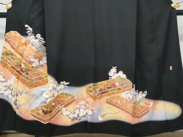 平和屋着物■豪華黒留袖 作家物 駒刺繍 文箱花鳥文 暈し染め 金彩 正絹 逸品 CABA7738fb
