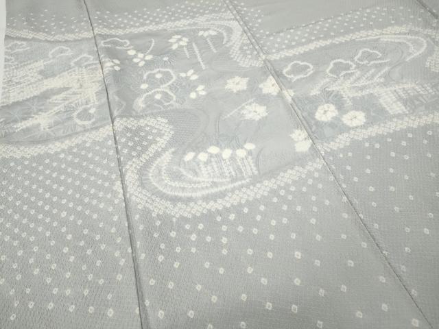 平和屋着物●訪問着 絞り 流水風景花文 正絹 逸品 CABA8015ut