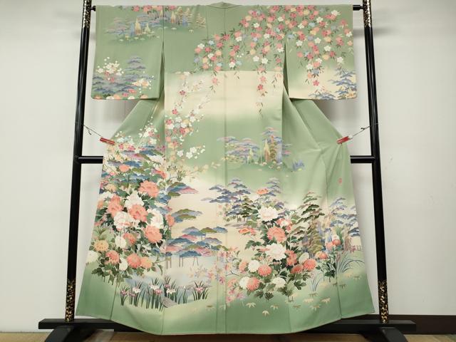 平和屋着物●十日町友禅作家 岡村蒼風 訪問着 草花文 暈し染め 正絹 逸品 CABA8042ut