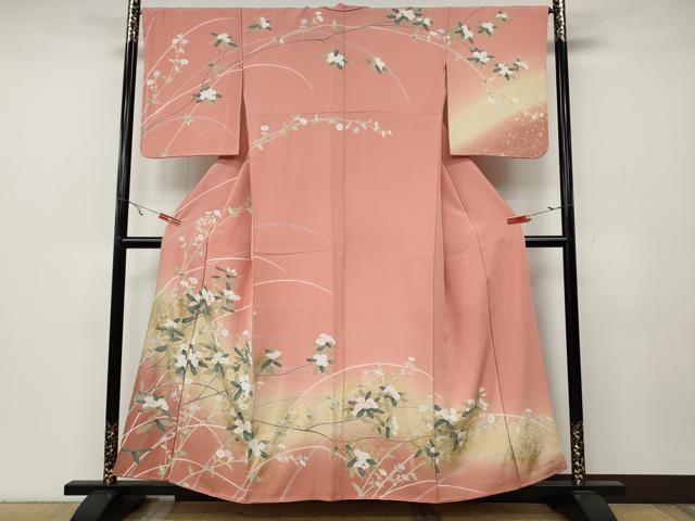 平和屋着物●訪問着 枝花文 暈し染め 金銀彩 正絹 逸品 CABA8074ut