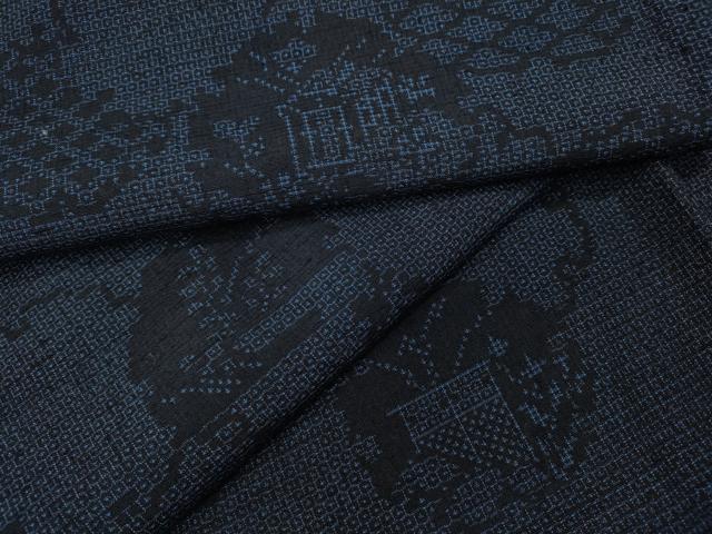 平和屋着物●結城紬 100亀甲 雪輪風景草木文 正絹 逸品 CABA8190ut