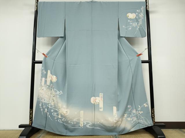 平和屋着物●訪問着 流水短冊草花文 暈し染め 正絹 逸品 CABA8229ut