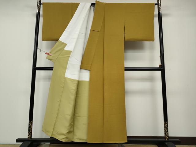 平和屋着物●上質な色無地 紋意匠 芥子色 正絹 逸品 CABA8362ut