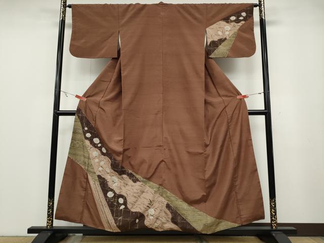 平和屋着物●訪問着 紬地 絞り 吉祥草花文 金彩 正絹 逸品 CABA8381ut